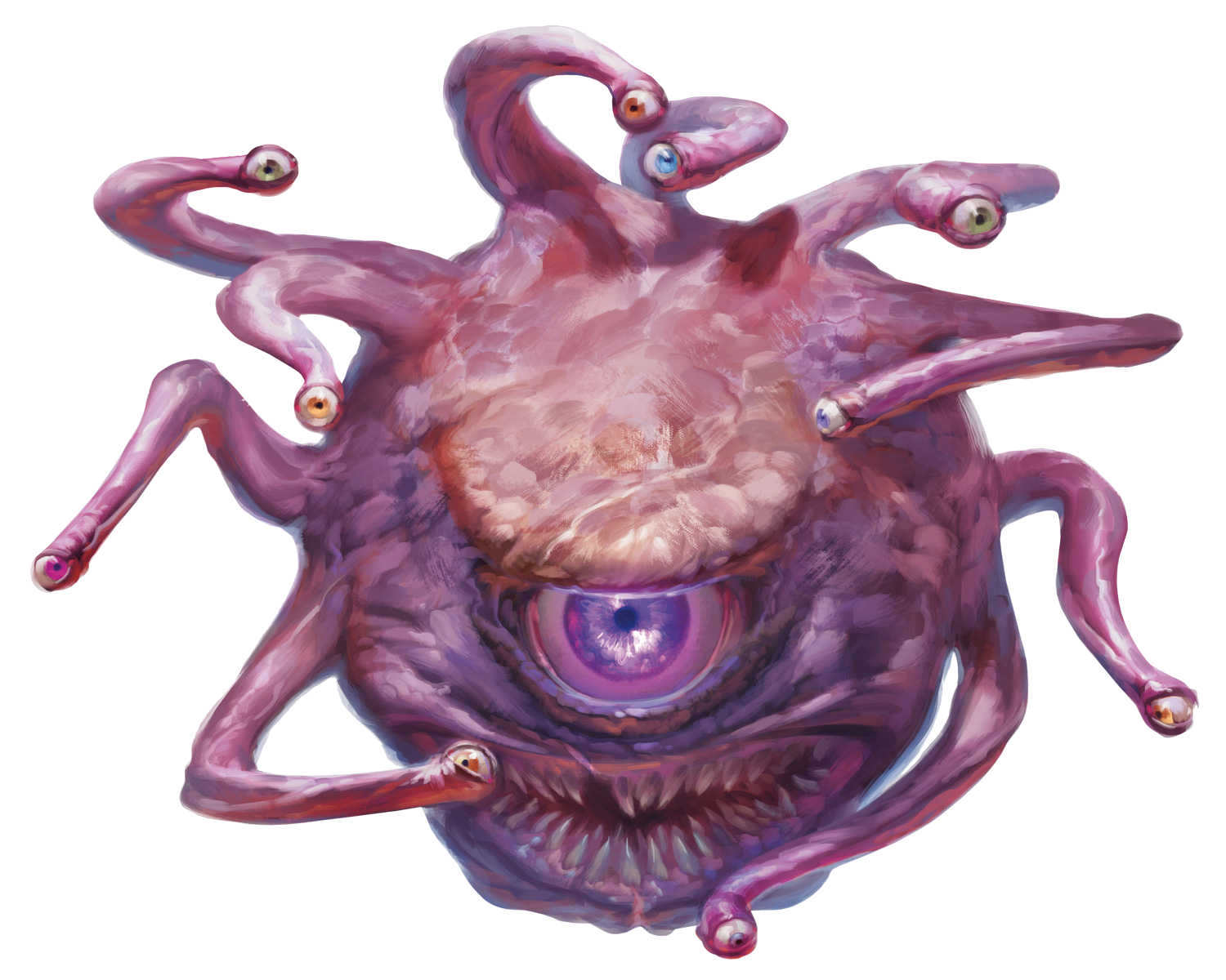 Ein Bild des Betrachters aus D&D. Ein Monster mit einem großen zahningen Mund und darüber ein großes glotzendes Auge, dazu kommen noch einige Augenstiele.