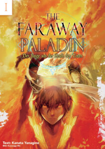 das Cover zeigt den Titel Faraway Paladin - Der Junge aus der Stadt der Toten. Im Vordergrund ist ein Gesicht eines jungen Mannes zu sehen.