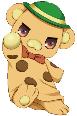 Moffle ein Maskottchen bekannt aus Full Metal Panic. Er hat braune Augen, einen grünen Hut und ist eher dunkelgelb mit braunen Flecken