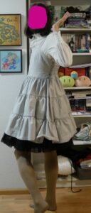 Its me wearing a white blouse and the done mpck-up JSK with a petticoat thats slightly too long so it peeks out under the JSK